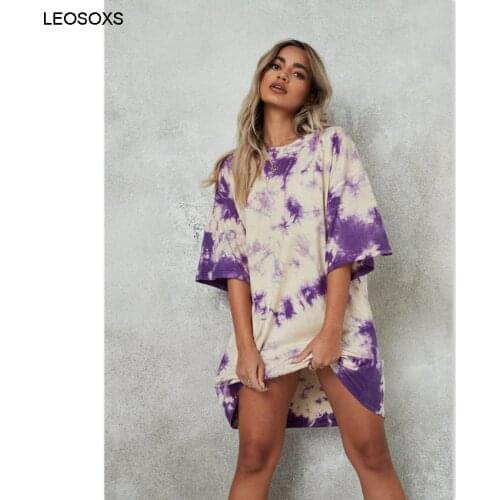 Summer Womens Clothing 2021 Hight Quality New Tie Dye Printing Loose Round Neck Short Sleeve Dress T-shirt