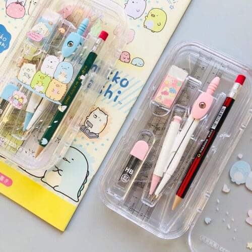 8 in 1 Cute Cartoon Sumikko Gurashi Compass Set Drawing Ruler Eraser Pencil Geometry Protractor for Students School Office
