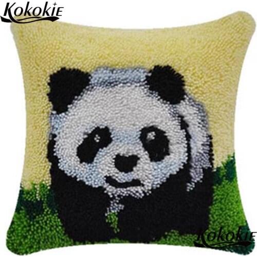 3d Latch hook rug making kit Diy panda cross stitch Threads embroidery pillowcase Crocheting Rug Yarn embroider Needlework kits