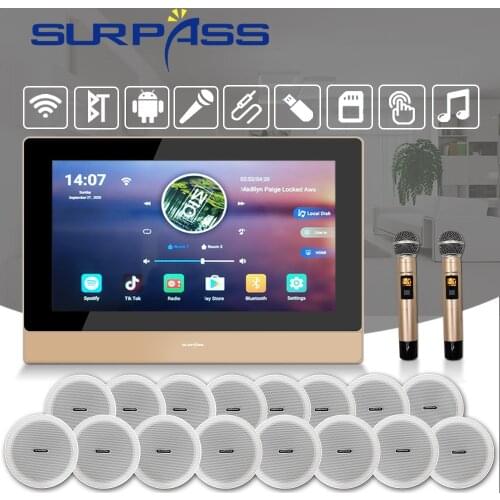 Android 8.1 Wall Sound Amplifier Bluetooth Wifi Hifi Network Player Wireless Microphone Ceiling Speaker Smart Home Audio System