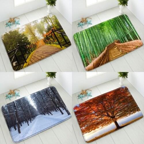 Non-Slip Bath Mat Floor Mat Forest Bamboo Plant Natural Scenery Kitchen Bedroom Doormat Washable Foot Pads Home Absorbent Carpet