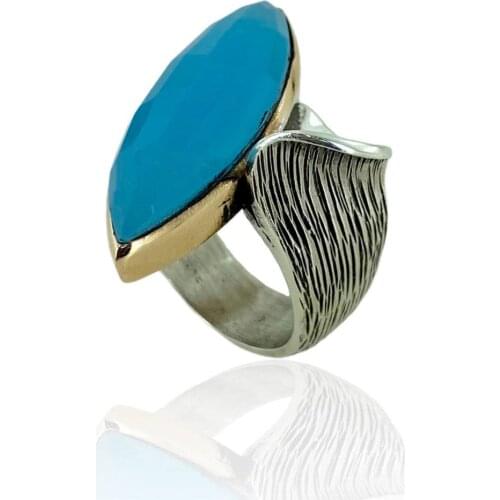 Authentic Hand Production Krizopraz Cubic Zirconia Big 925 Silver Ring