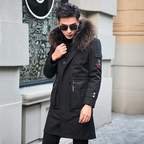 Real Fur Coat Men Rabbit Fur Liner Raccoon Fur Collar Hooded Parka Warm Natural Fur Parka Plus Size Winter Coat FX778899 YY719