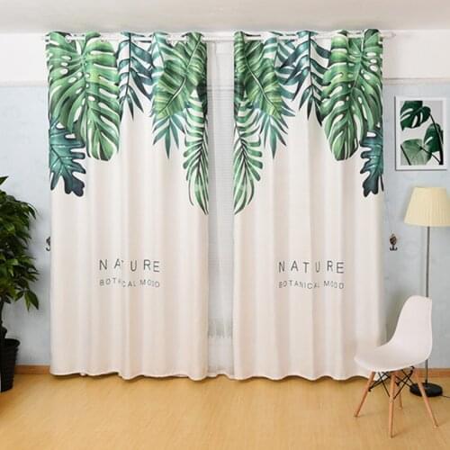 RZCortinas Semi Blackout Curtains for Living Room Bedroom Modern Curtain Green Leaves Printed Window Treatment Blinds Drapes