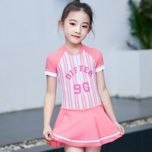 Princess Girl Daily Dress One Piece Beachwear with Skirt Costume Short Sleeve Swimwear Toddler Teen Quick Dry Bathing Suit New
