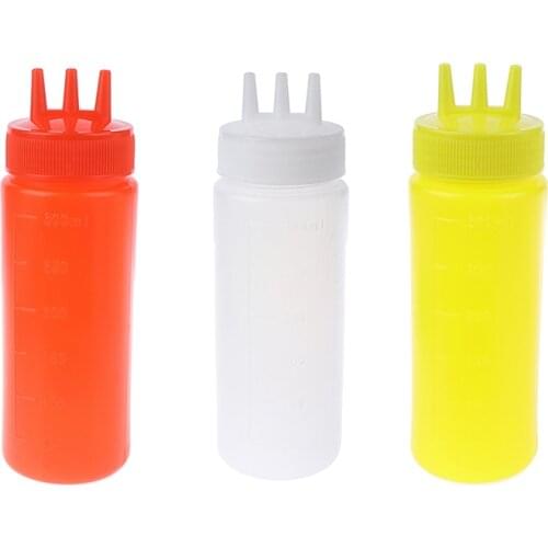 3 Hole Transparent Plastic Squeeze Bottle Soy Vinegar Oil Ketchup Mayonnaise Gravy Condiment Dispenser