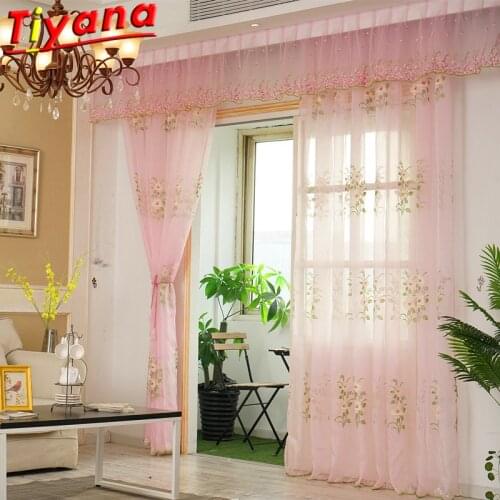 Flower Luxury Embroidery Tulle Curtains For Living Room Elegant Pink Window Drapes for Princess Room Bedroom X-HM365#30