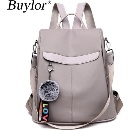 Buylor 2021 New Women Backpack Fashion Fur Ball Pendant Rucksack Casual Outdoor Large Capacity School Bag for Teenagers Girls