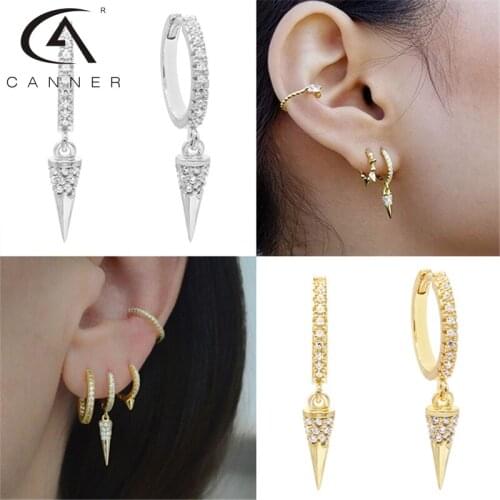 CANNER 925 Sterling Silver Women Earrings Spike Huggies Gold Punk Hoops Earrings for Women Dangle Earrings Pendientes Plata 925