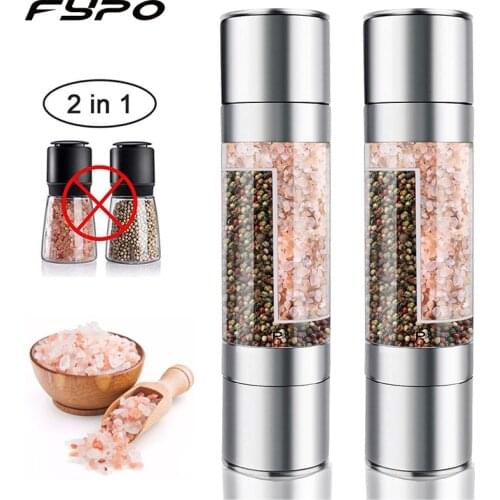 Salt and Pepper Mills Grinder,2 in 1 Salt & Peppercorn Shakers With Adjustable Coarseness, Stainless Steel Manual Pepper Grinder
