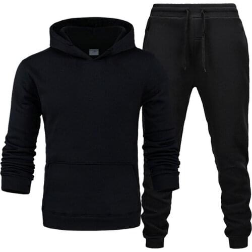 Classic Solid Color Casual Men Sets Clothing Fashion Tracksuit Sportsuit Hoodies Sportswear Hooded Sweatshirt+Pant Pullover Suit