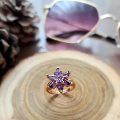 Tevuli 925 Sterling Silver Purple Lotus Flower Ring