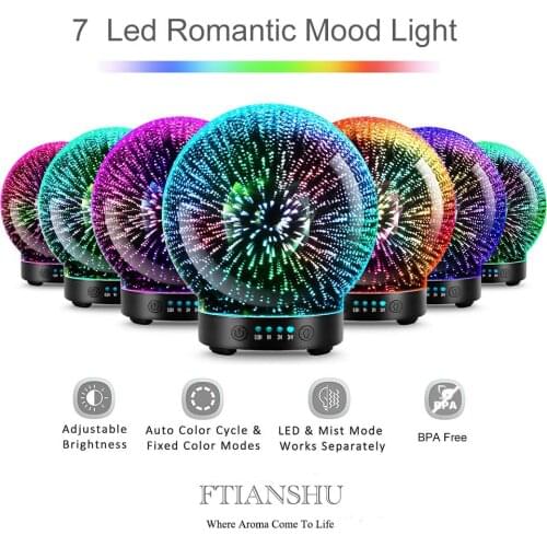 7 LED Color Lighting Modes 3D Aromatherapy Essential Diffuser Fragrance Oil Humidifier Firework Theme Premium Ultrasonic Mist