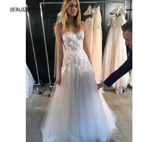 JIERUIZE Vintage Lace Appliques Beach Wedding Dresses 2019 Sweetheart Boho Bride Dresses Wedding Gowns robe de mariee