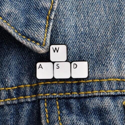 WASD Gaming Keyboard Enamel pin Keys tablets Brooches Gift Game icon Denim Jeans Pin Badge Button Lapel pin for Clothing cap bag