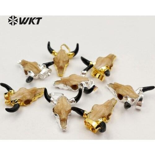 WT-P1213 Wholesale Custom Delicate Tiny Size Cattle Head With Sliver Plated Black Horn Pendant For WKT New Arrived Jewelry