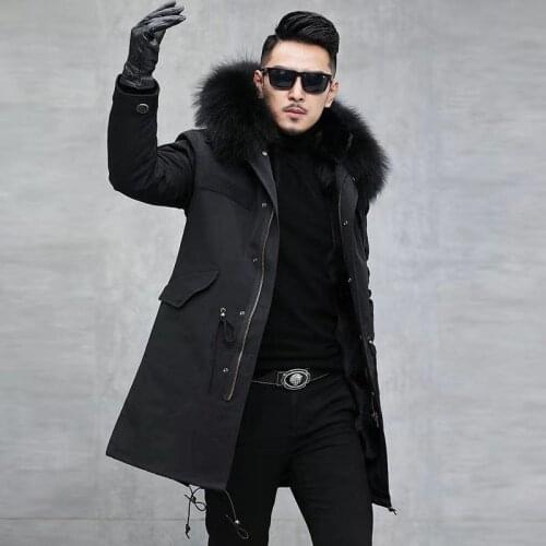 Winter Mens Long Waterproof Parka Natural Raccoon Fox Fur Collar Hood Real Rabbit Fur Liner Coat Jacket Mens Detachable