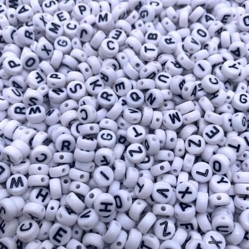 100pcs 7x4mm White Acrylic Alphabet / Letter Round Beads For Jewelry Making Diy Handmade Bracelet Necklace
