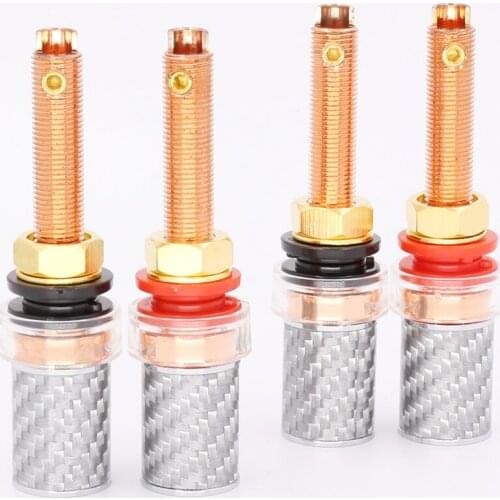 4pcs/Set Red&Black Carbon Fiber Red Copper Plated Speaker Terminal Long Binding post 4mm jack banana plug Binding Post