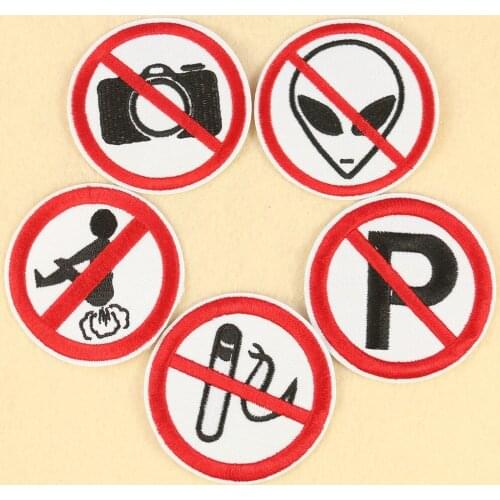 5PCS No Smoking No Parking Warning Patch Badges Embroidery Iron on Patches for Clothing Jeans Jacket Applique DIY Accessories