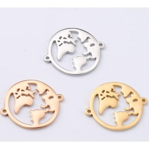 50pcs 15/22mm Gold/Rose gold Color Stainless steel Material mirror finish hollow World Map Charm for DIY Handmade Jewelry Making
