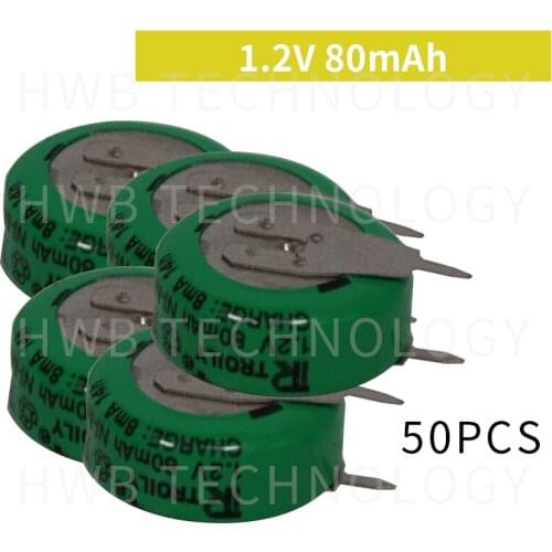 50pcs/lot 1.2v 80mAh NI-MH rechargeable battery button cell coin cell battery pack Free shipping