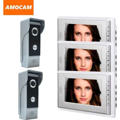 7 inch video door phone intercom doorbell system wired home video doorphone visual intercom video interphone 3 Monitor 2 Camera