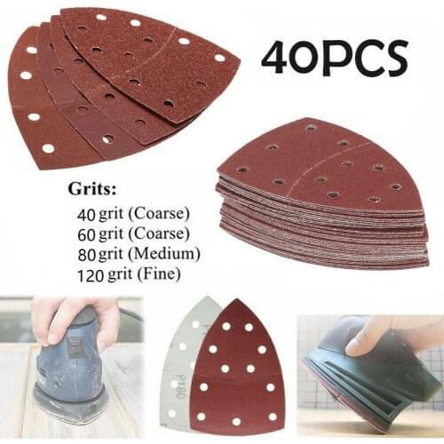 40pcs Abrasive Triangle Sandpapers Sanding Sheets For Bosch PSM 100A Detail Palm Sander 40/60/80/120/180 Grit