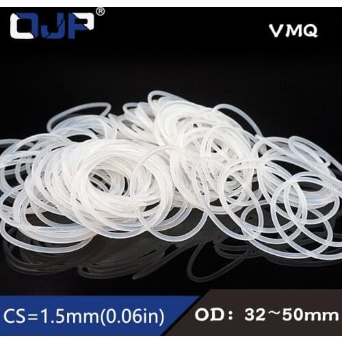 5PCS/lot White Silicon Ring Silicone/VMQ O ring 1.5mm Thickness OD32/33/34/35/38/40/44/45/50mm Rubber O-Ring Seal Gasket Ring