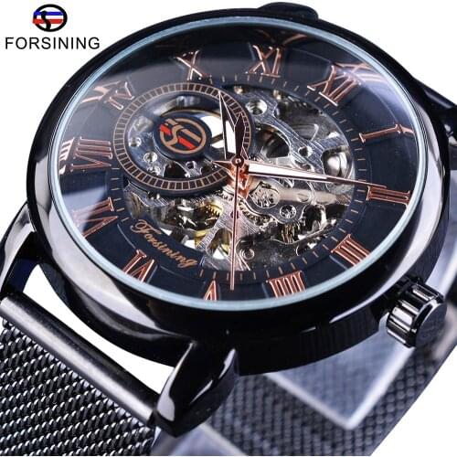 FORSINING Top Brand Men Luxury Mechanical Watch Fashion Stainless Steel Skeleton Hand-Winding Wrist Watches Relogio Masculino