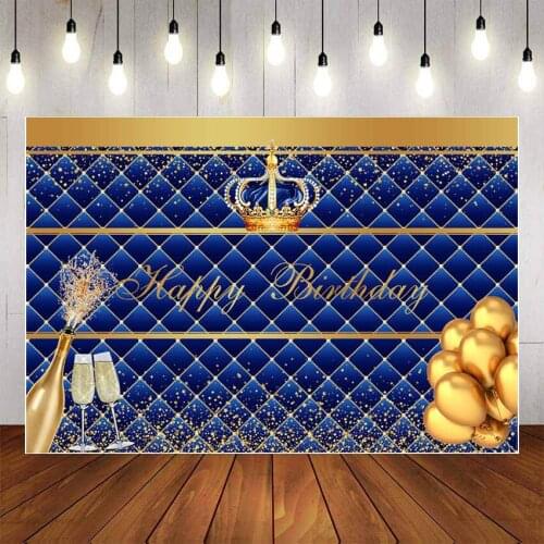 Mehofon Photography Background Little Prince Royal Blue Shining Dots Gold Crown Baby Shower Birthday Party Backdrop Photo Studio