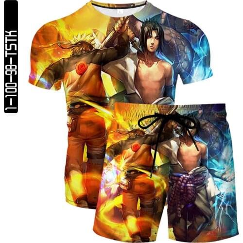 Mens cartoon Anime character 3D digital printing mens summer two piece top T-shirt + Shorts Adult Mens and womens sportswear