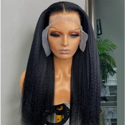 Black Lace Front Wig Long Straight Synthetic Wig Glueless Pre Plucked Lace Wig Heat Resistant Middle Part Wig Natural Hairline