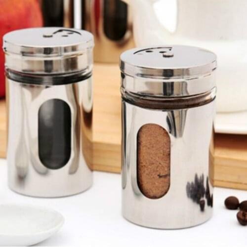 Cooking Herb Spice Tools Stainless Steel Cylinder Dusting Cocoa Cinnamon Pepper Shakers Powder Cans Herb Spice Tools