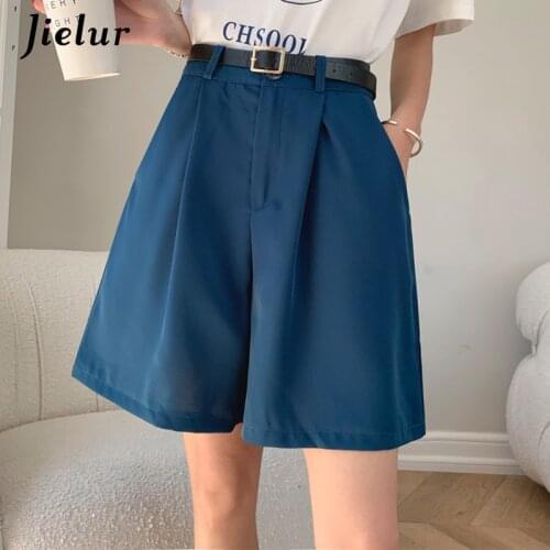 Jielur Womens Loose High Waist Suit Shorts Women Black Grey Blue Five-point Shorts Female Casual Wide-leg Shorts for Women S-XL