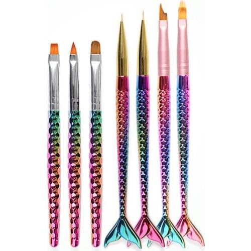 7Pcs Nail Art Mermaid BrushFrench Moon Shading Pen Painting Drawing Tips Acrylic Gel UV Polish Design Manicure Tools