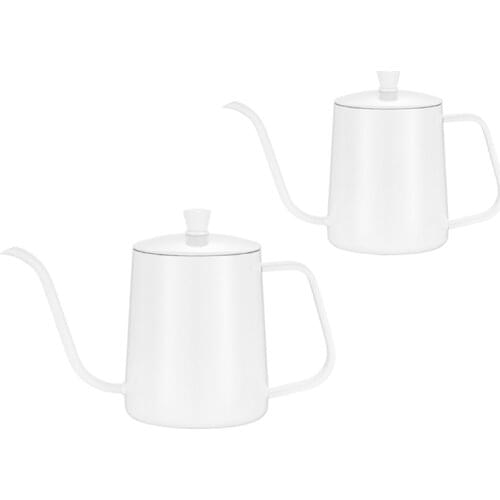 White Coating Stainless Steel Coffee Kettle Long Narrow 5mm Gooseneck Spout Pour Over Thin Mouth Retro Tea Pot with Lid