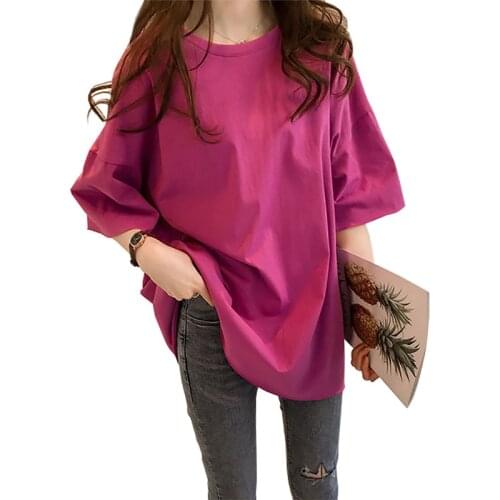 Candy Color Short Sleeve Loose T-Shirts Girls Summer 2019 New Cool O-Neck Boyfriend Student Women T-Shirt Lady Tops Plus Size