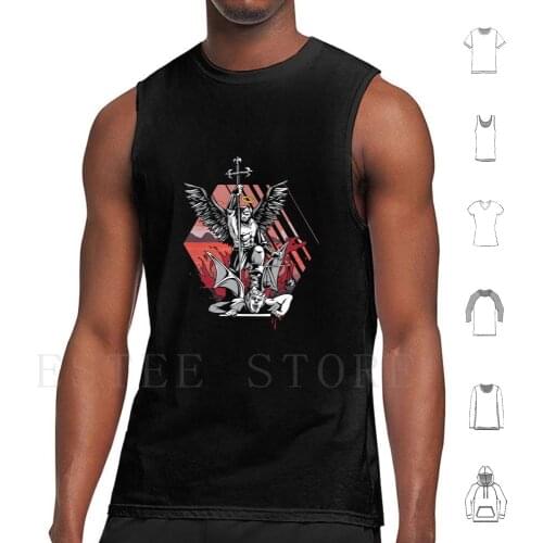 Archangel Vs Devil Tank Tops Vest Sleeveless Good Bad Evil Angel Archangel Devil Satan Fight Defeat Hell Heaven Blood