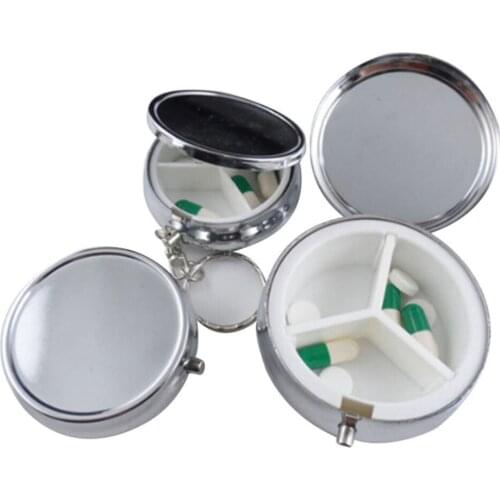 Metal Round Silver Tablet Pill Boxes Holder 3 Cell Metal Round Medicine Case Small Case Silver Tablet Pill Boxes Container