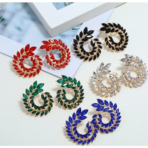 XIYANIKE Fashion Hollow Out Spiral Colorful Leaves Drop Earrings Charm Rhinestone For Women Piercing Trendy Jewelry Wholesale