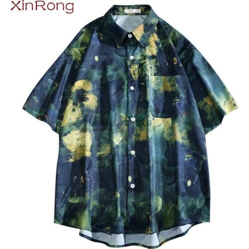 Mens Retro Trend Floral Lining Spring And Summer New Hawaiian Beach Quick-drying Clothes Printed Cardigan Loose Cool Thin Shirt