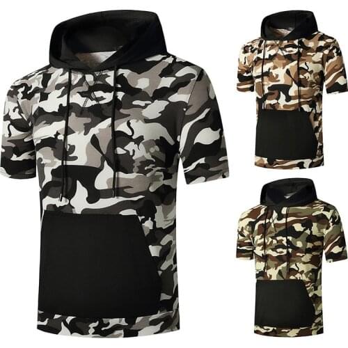 2021 Summer New European Mens Casual Short Sleeve T-shirt Hooded Sports Camouflage T-shirt