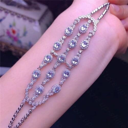 Natural aristocratic blood aquamarine bracelet 925 silver womens bracelet fine jewelry aristocratic temperament
