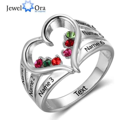 New 925 Sterling Silver Birthstone Ring Engrave Name Engagement Rings Love Heart Shape Rings Free Gift Box JewelOra RI102734