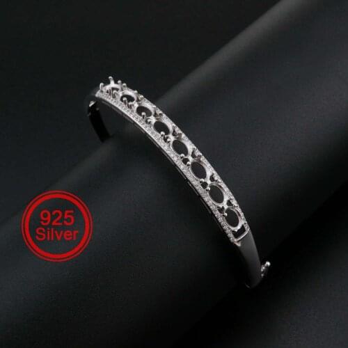 4x6MM Oval Prong Bezel Bangle Settings 8 Stones Solid 925 Sterling Silver DIY Bracelet Supplies for Gemstone 2.4Diameter 1900256