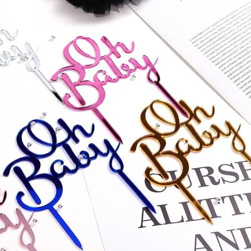 Wholesale 100pcs golden rose gold silver pink blue oh baby acrylic letter cake topper baby shower first birthday party cake deco