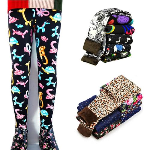Autumn Winter Baby Girls Leggings 2020 Thick Warm Dot Pants Kid Girl Leopard Plus Velvet Pants Children Vintage Flowers Trousers