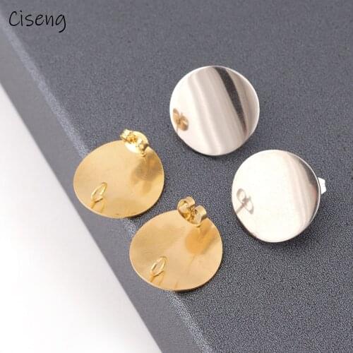 Ciseng 20mm Gold Stainless Steel Blank Post Earring Studs Base Pins With Earring Plug Findings For DIY Jewelry Making Findings