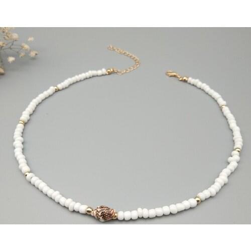 Boho Style White Seeds Bead Shell Choker Necklaces for Women Fashion Vintage Round Neck Collares Collier Femme Jewelry B0008